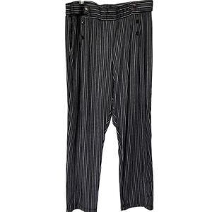 Robert Louis Wms 2X Black White Striped High Rise Pull On Pants Pockets